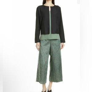 Eileen Fisher Nori Green Silk Cotton Blend Dash Cropped Pants, XS
